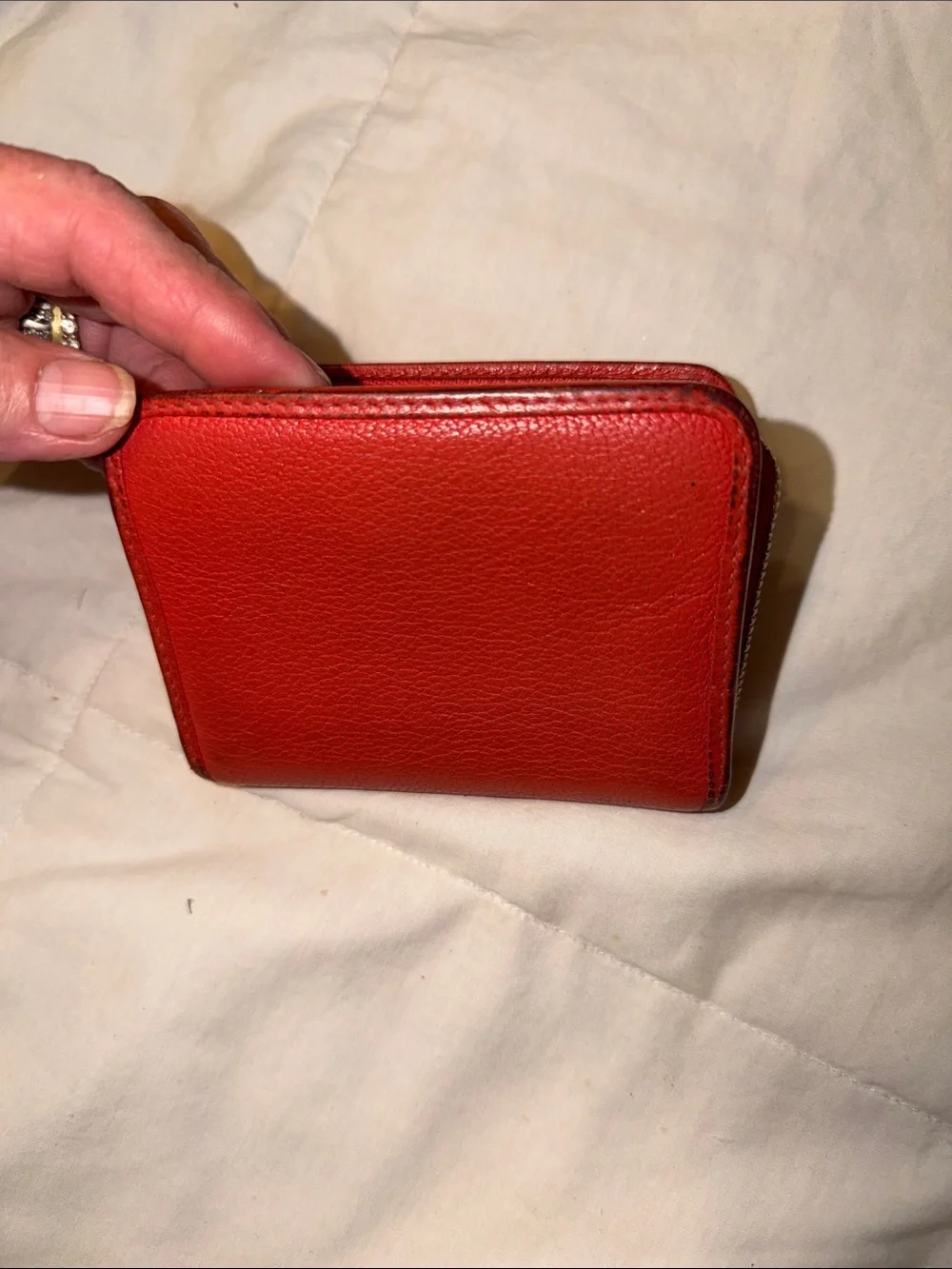 Loewe Small Red Pebbled LeatherWallet  Zip Card Holder with Gold Zip Pull